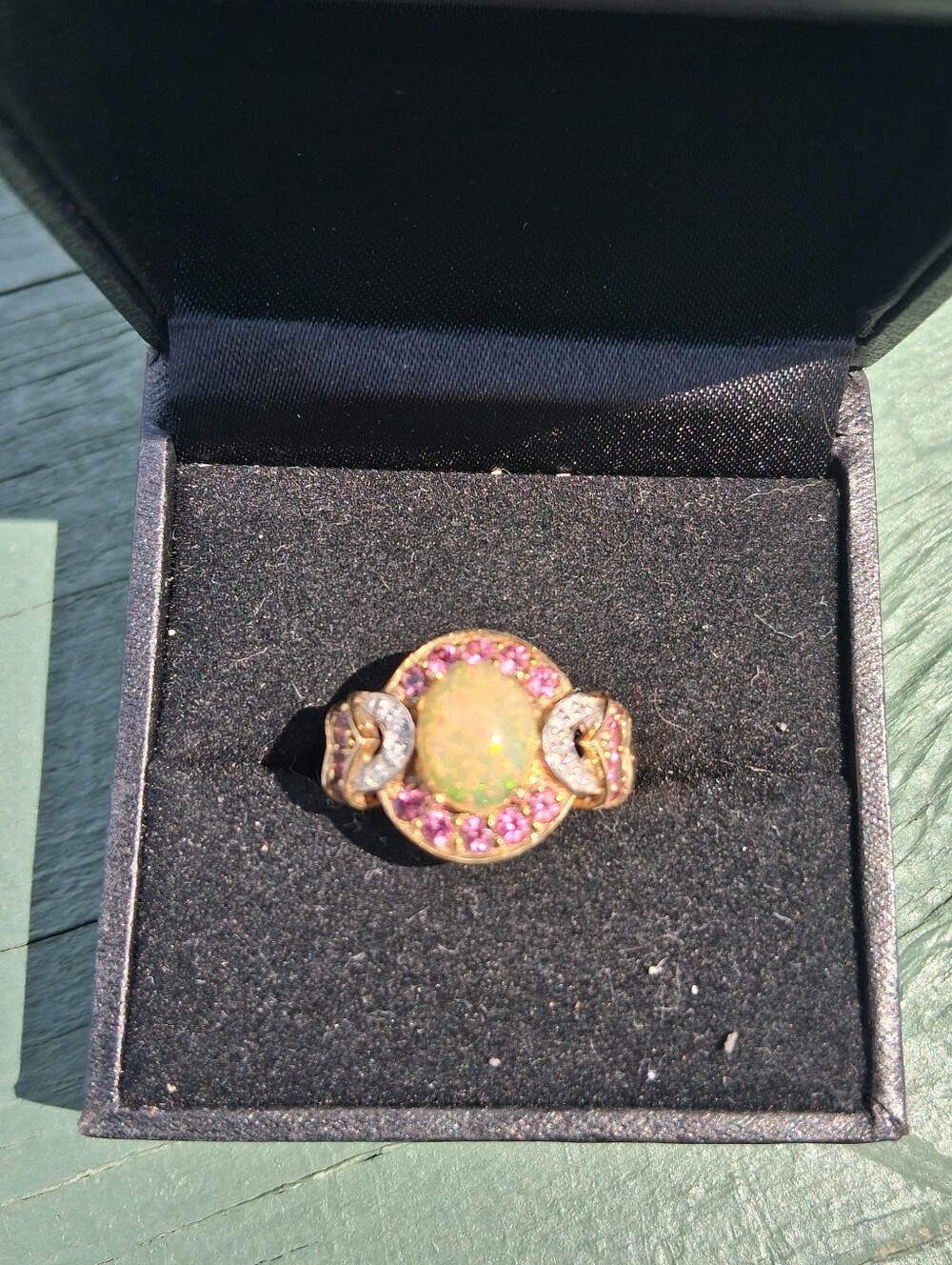 10Kt Gold 2 Carat Fire Opal Pink Topaz and Diamond Ring Size 8